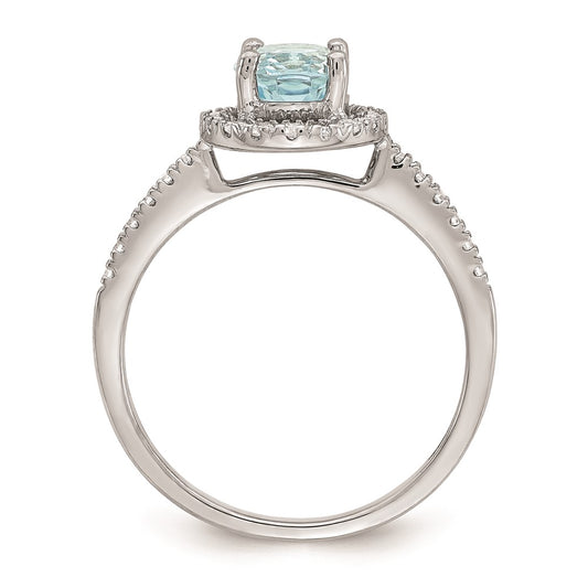 High-Quality 14K Gold Halo Engagement Ring with 8x6mm Aquamarine & Diamonds