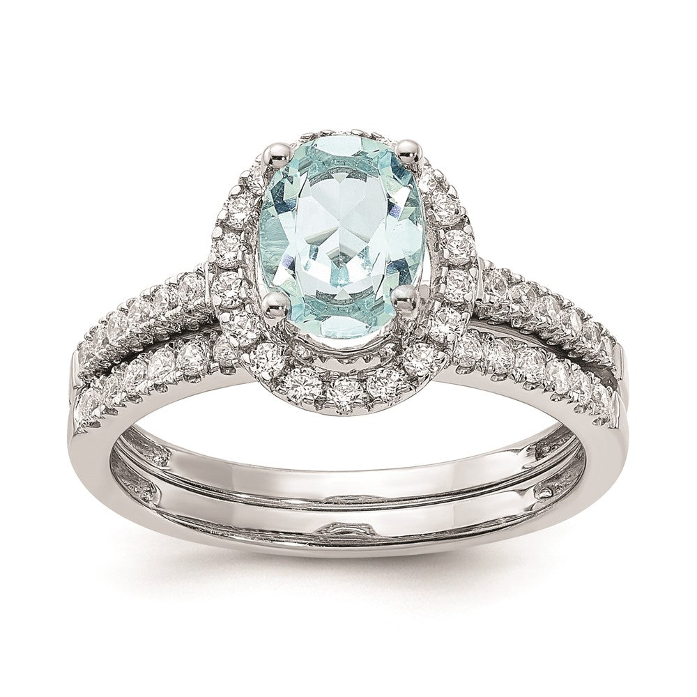 High-Quality 14K Gold Halo Engagement Ring with 8x6mm Aquamarine & Diamonds