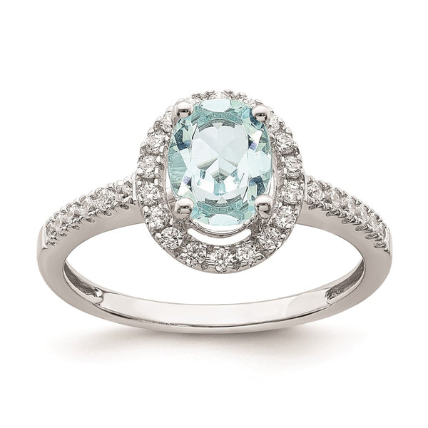 14K Gold Halo Engagement Ring with 8x6mm Aquamarine & Diamonds
