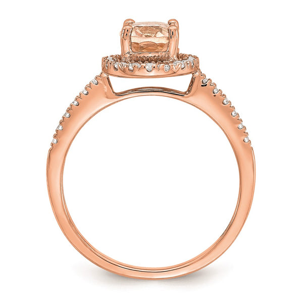 14K Rose Gold Halo Engagement Ring with 8x6 Oval Morganite & Diamonds