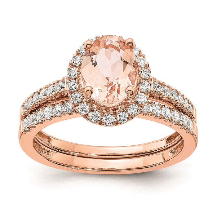 Exclusive 14K Rose Gold Halo Engagement Ring with 8x6 Oval Morganite & Diamonds-7
