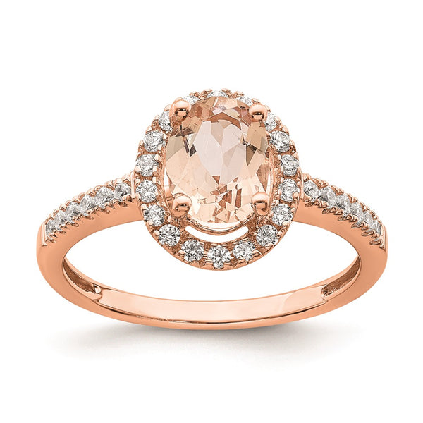 14K Rose Gold Halo Engagement Ring with 8x6 Oval Morganite & Diamonds