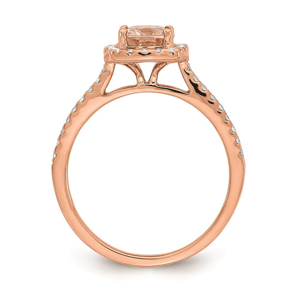14K Rose Gold Halo Engagement Ring - 8x6mm Morganite, 1/3ct Diamonds