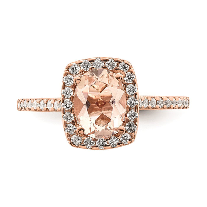 Buy Exclusive 14K Rose Gold Halo Engagement Ring | 8x6mm Morganite, 1/3ct Diamonds-4