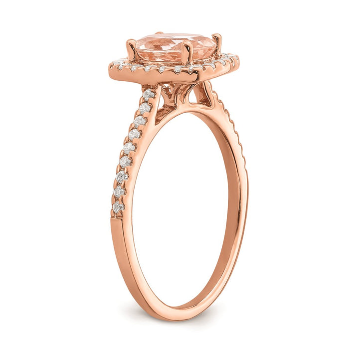 Buy Exclusive 14K Rose Gold Halo Engagement Ring | 8x6mm Morganite, 1/3ct Diamonds-6