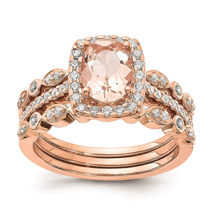 Buy Exclusive 14K Rose Gold Halo Engagement Ring | 8x6mm Morganite, 1/3ct Diamonds-7