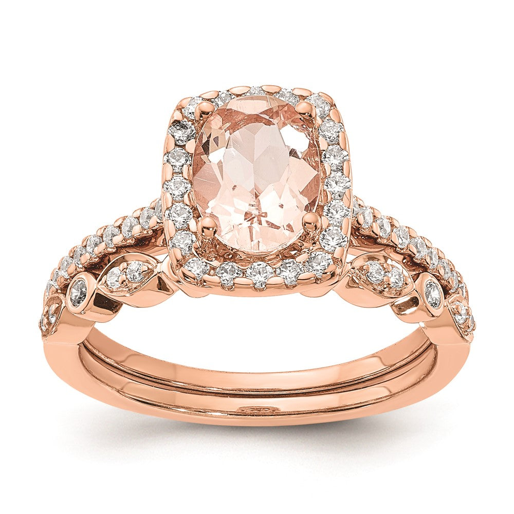 Buy Exclusive 14K Rose Gold Halo Engagement Ring | 8x6mm Morganite, 1/3ct Diamonds