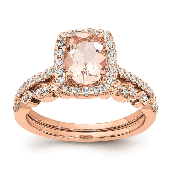 Buy Exclusive 14K Rose Gold Halo Engagement Ring | 8x6mm Morganite, 1/3ct Diamonds-8