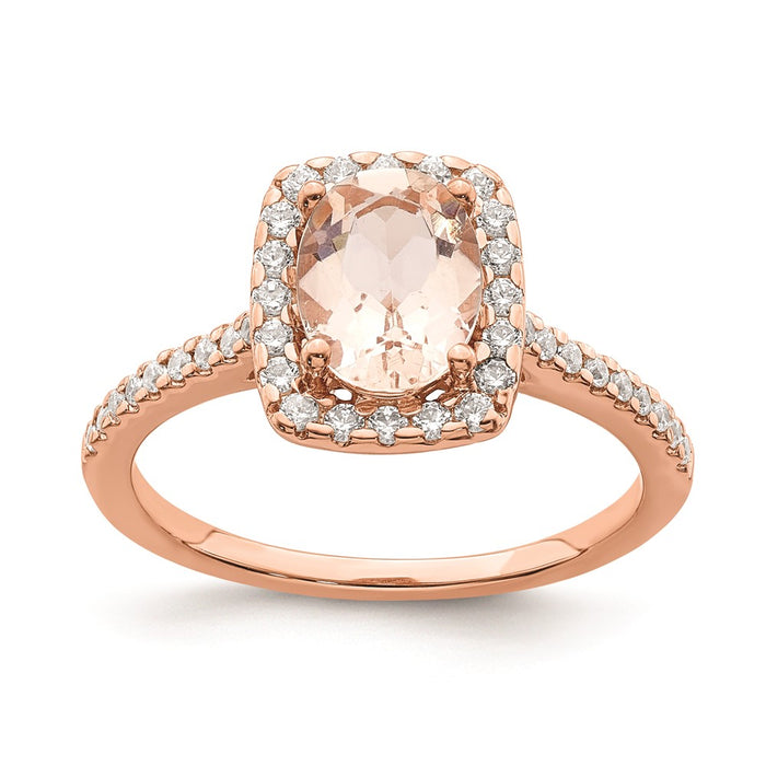 Buy Exclusive 14K Rose Gold Halo Engagement Ring | 8x6mm Morganite, 1/3ct Diamonds-1