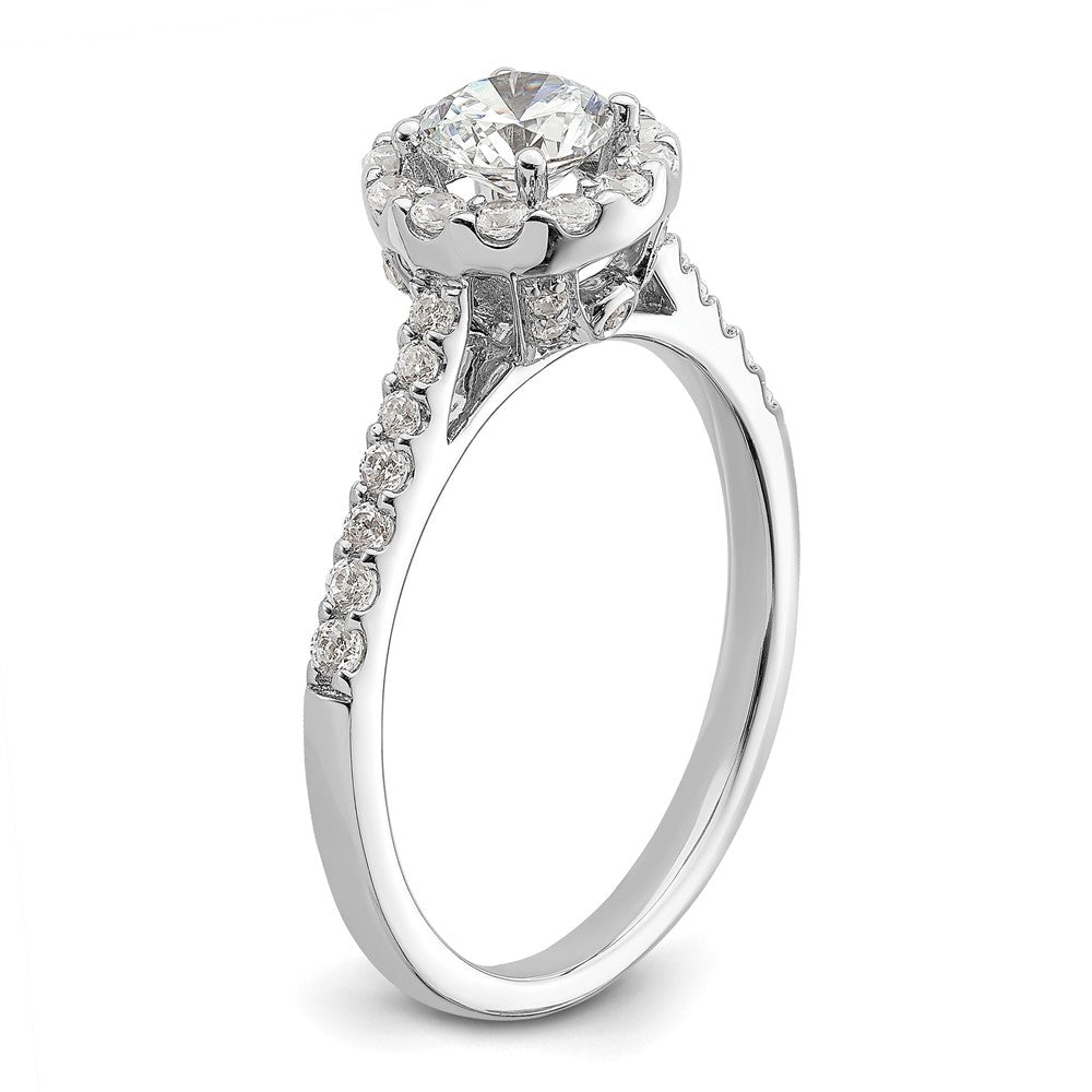 Buy Exclusive 14K White Gold Halo Engagement Ring - 1/2 Carat Center, Stylish Accents