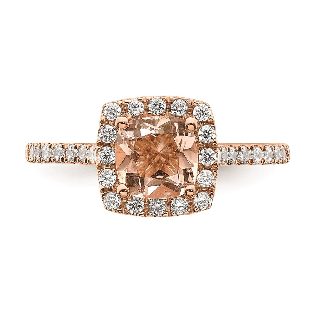 High-Quality Blooming Bridal 14K Rose Gold Halo Ring | 6mm Morganite, Stylish Value