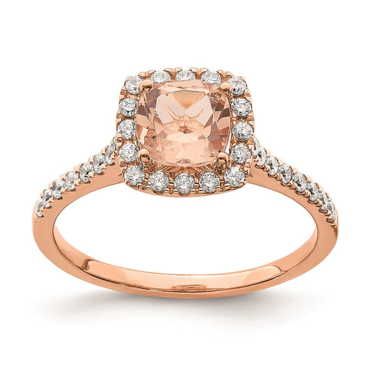 High-Quality Blooming Bridal 14K Rose Gold Halo Ring | 6mm Morganite, Stylish Value