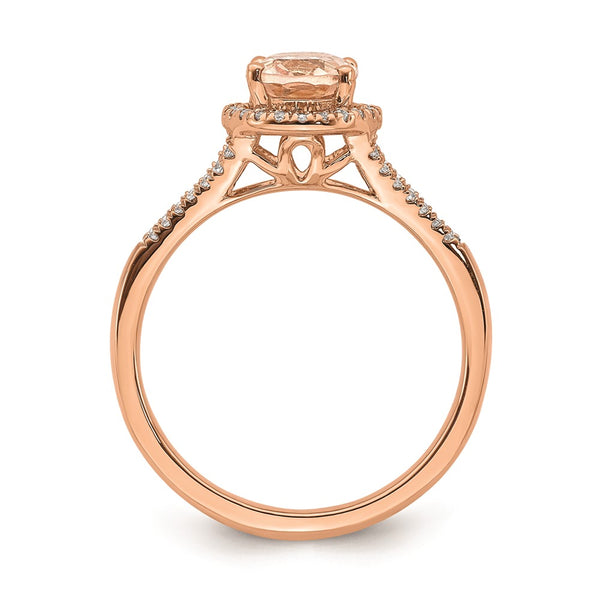 Exclusive 14K Rose Gold Halo Engagement Ring - 8x6mm Morganite & 1/5 Carat Diamonds