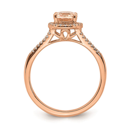 Exclusive 14K Rose Gold Halo Engagement Ring - 8x6mm Morganite & 1/5 Carat Diamonds