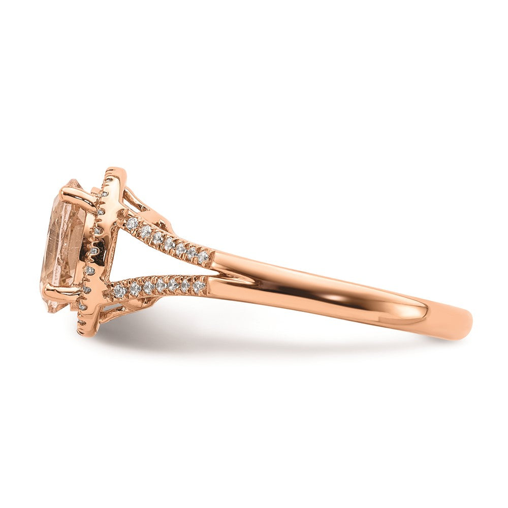 Exclusive 14K Rose Gold Halo Engagement Ring - 8x6mm Morganite & 1/5 Carat Diamonds