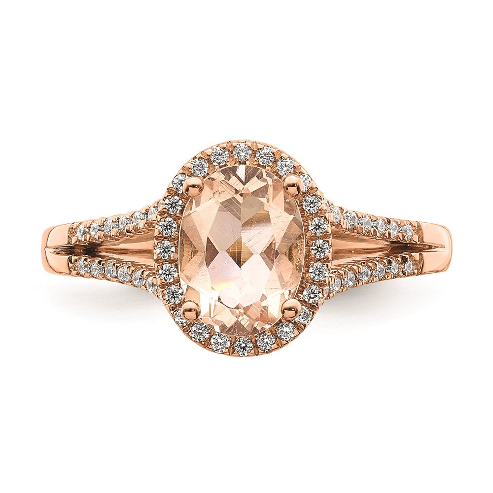 Exclusive 14K Rose Gold Halo Engagement Ring - 8x6mm Morganite & 1/5 Carat Diamonds