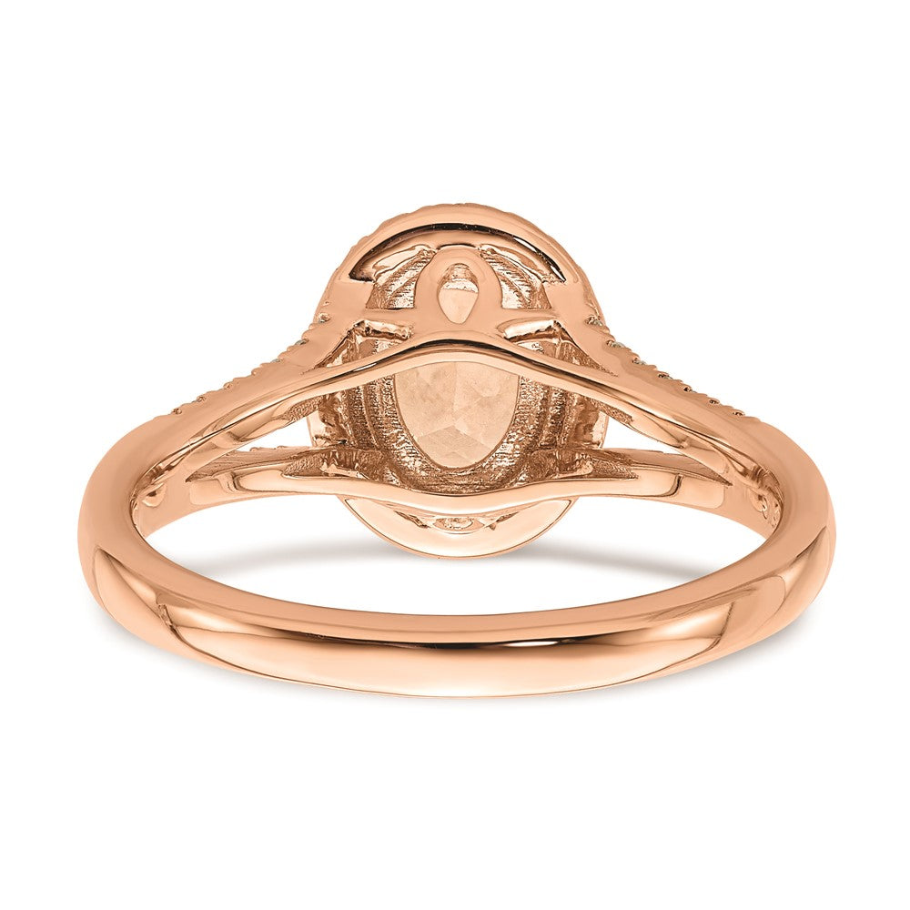 Exclusive 14K Rose Gold Halo Engagement Ring - 8x6mm Morganite & 1/5 Carat Diamonds