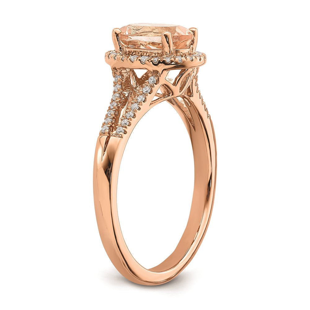 Exclusive 14K Rose Gold Halo Engagement Ring - 8x6mm Morganite & 1/5 Carat Diamonds