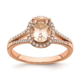 Exclusive 14K Rose Gold Halo Engagement Ring - 8x6mm Morganite & 1/5 Carat Diamonds