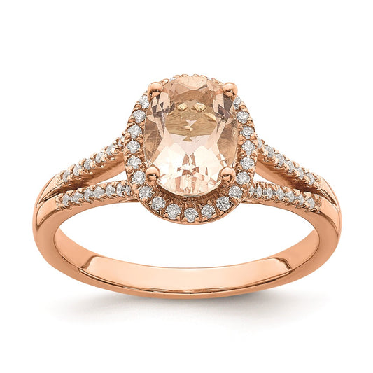 Exclusive 14K Rose Gold Halo Engagement Ring - 8x6mm Morganite & 1/5 Carat Diamonds