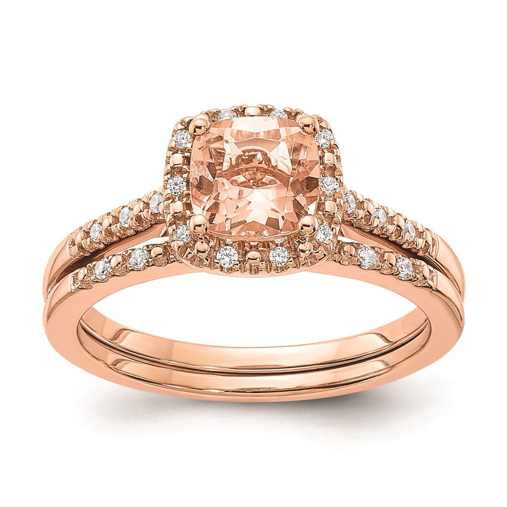 Buy Stylish 14K Rose Gold Halo Engagement Ring with 6mm Morganite & Diamonds