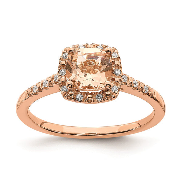 14K Rose Gold Halo Engagement Ring with 6mm Morganite & Diamonds
