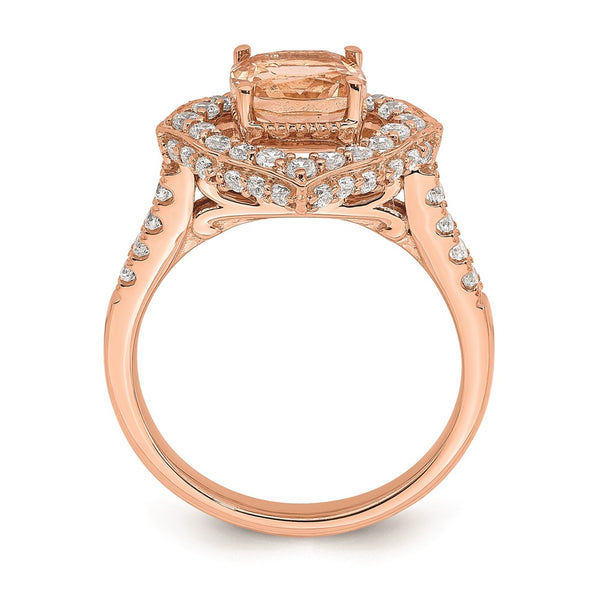 Blooming Bridal 14K Rose Gold Halo Ring: 7mm Morganite & 3/4 Carat Diamonds