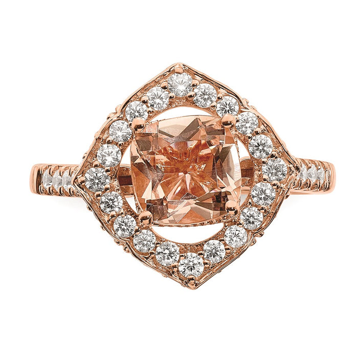 Exclusive Blooming Bridal 14K Rose Gold Halo Ring: 7mm Morganite & 3/4 Carat Diamonds, Stylish Value-4