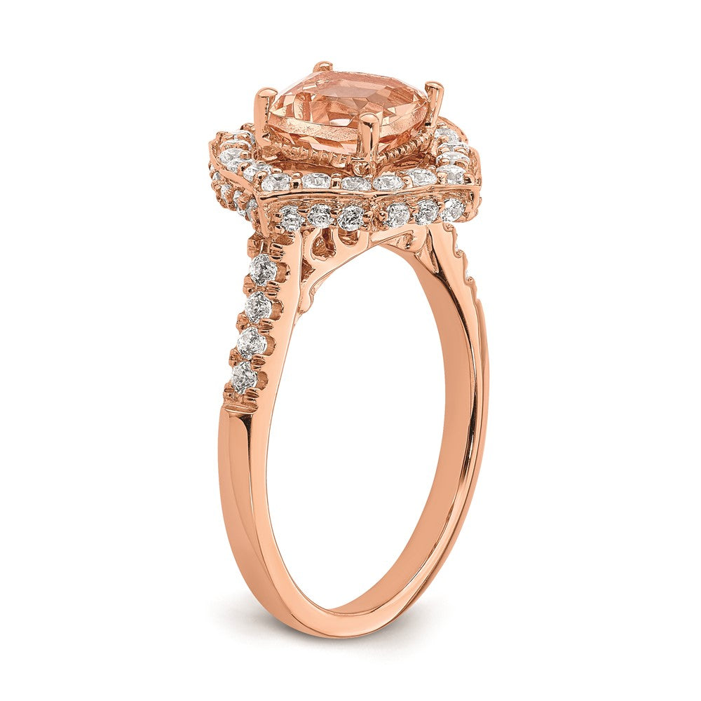 Exclusive Blooming Bridal 14K Rose Gold Halo Ring: 7mm Morganite & 3/4 Carat Diamonds, Stylish Value