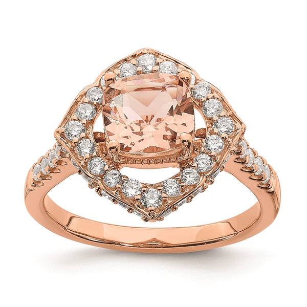 Blooming Bridal 14K Rose Gold Halo Ring: 7mm Morganite & 3/4 Carat Diamonds