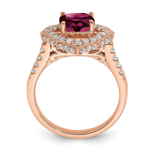 Buy Affordable 14K Rose Gold Rhodolite Garnet & Diamond Halo Engagement Ring