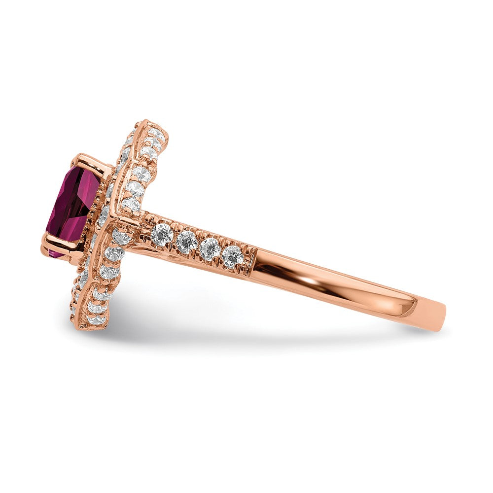 Buy Affordable 14K Rose Gold Rhodolite Garnet & Diamond Halo Engagement Ring