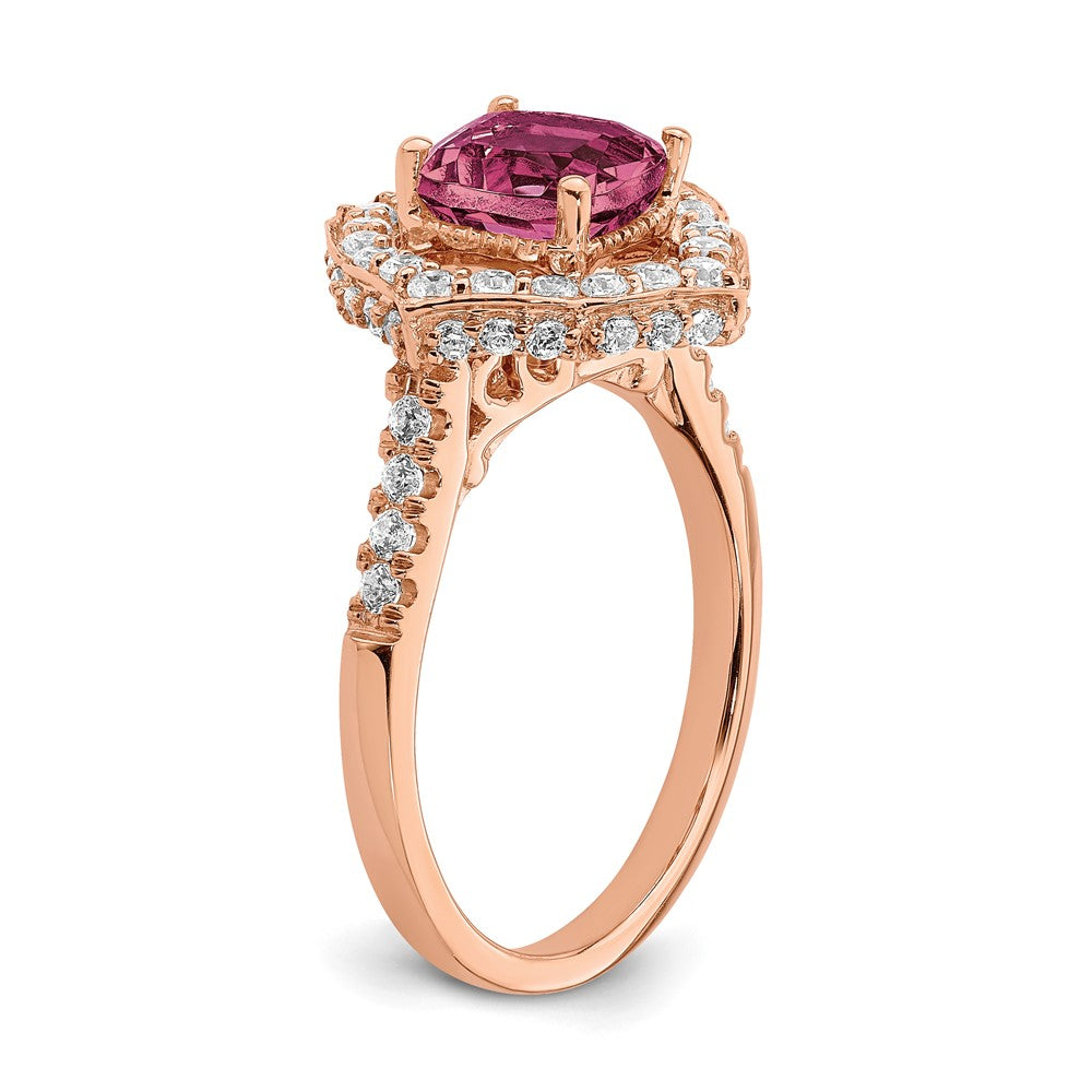 Buy Affordable 14K Rose Gold Rhodolite Garnet & Diamond Halo Engagement Ring