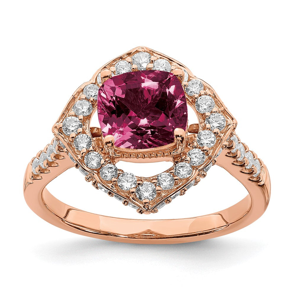 Buy Affordable 14K Rose Gold Rhodolite Garnet & Diamond Halo Engagement Ring