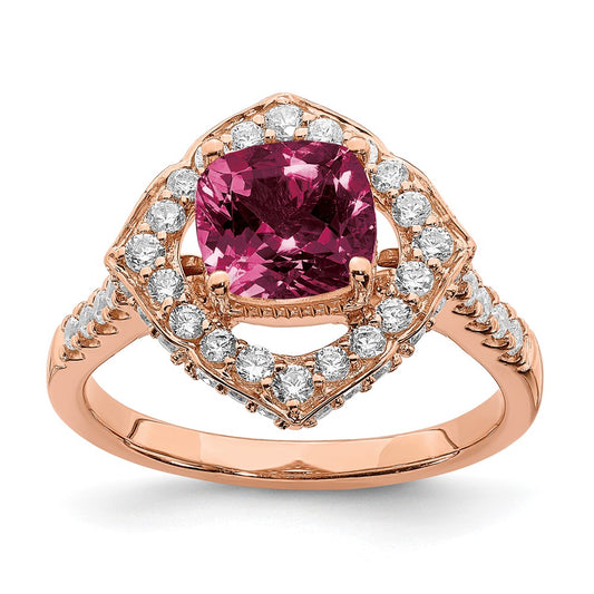 Buy Affordable 14K Rose Gold Rhodolite Garnet & Diamond Halo Engagement Ring