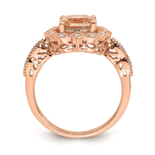 High-Quality 14K Rose Gold Halo Engagement Ring with 7mm Morganite & Diamonds