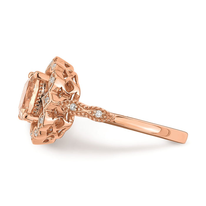 High-Quality 14K Rose Gold Halo Engagement Ring with 7mm Morganite & Diamonds-3