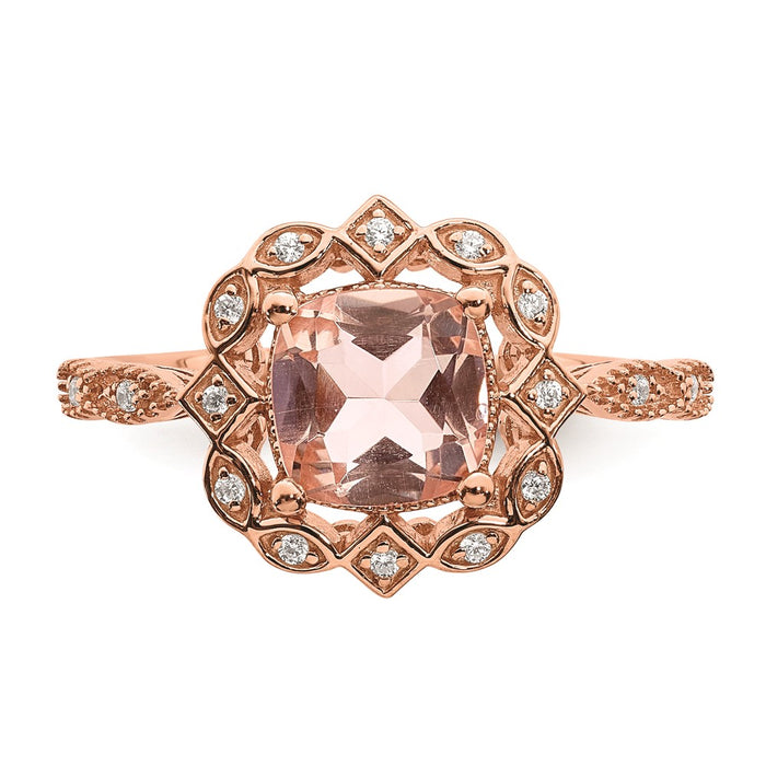 High-Quality 14K Rose Gold Halo Engagement Ring with 7mm Morganite & Diamonds-4