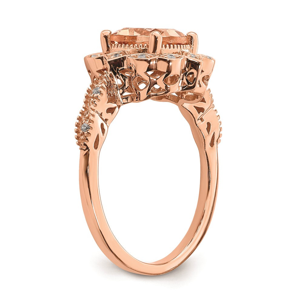 High-Quality 14K Rose Gold Halo Engagement Ring with 7mm Morganite & Diamonds