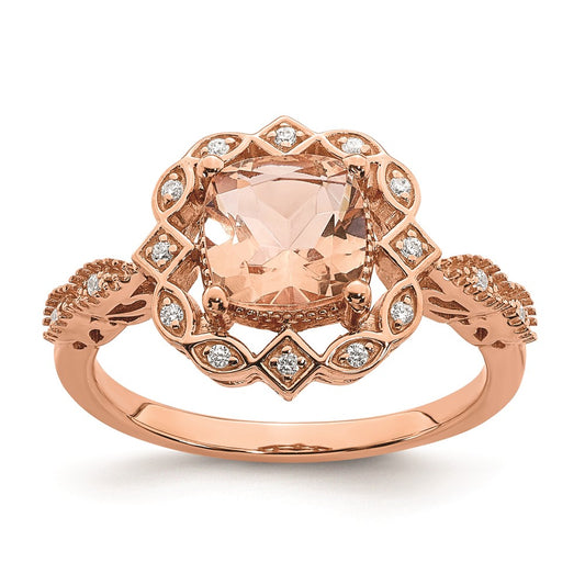 High-Quality 14K Rose Gold Halo Engagement Ring with 7mm Morganite & Diamonds
