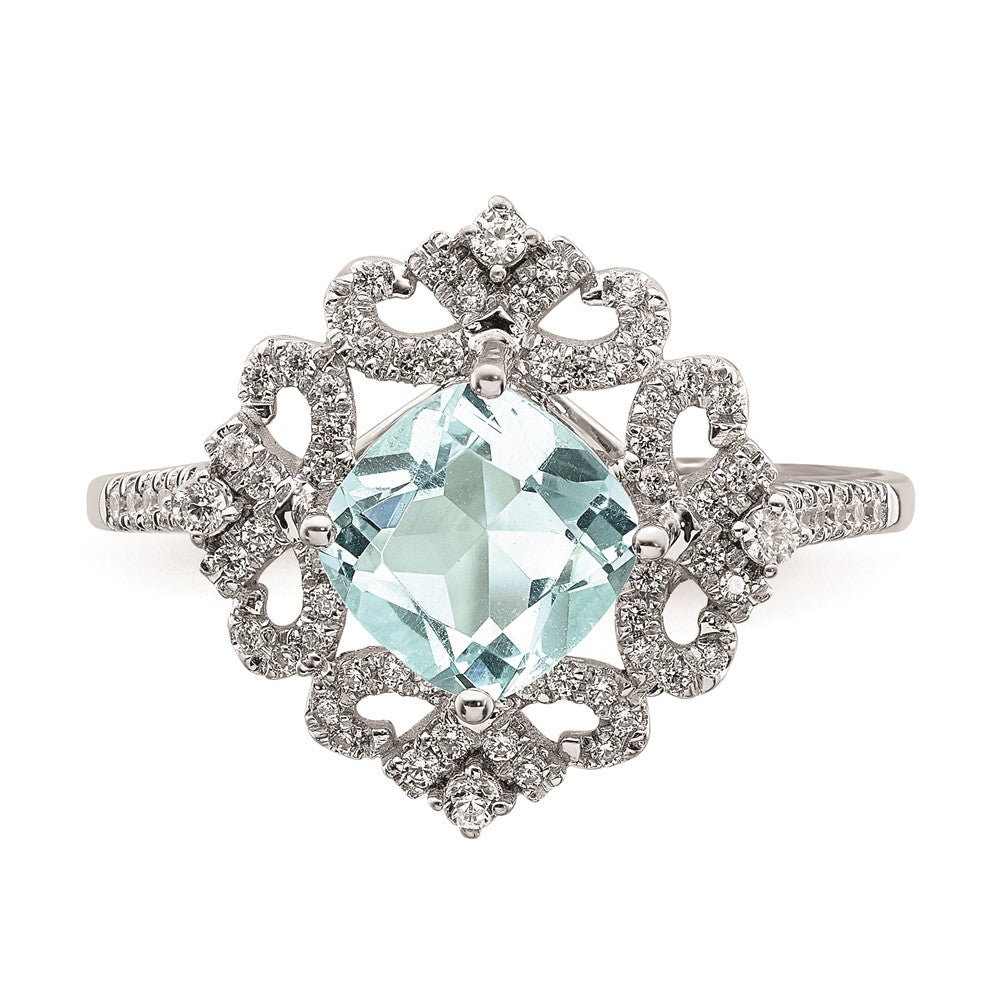 Buy Exclusive 14K White Gold Vintage Engagement Ring with 7mm Aquamarine & Diamonds