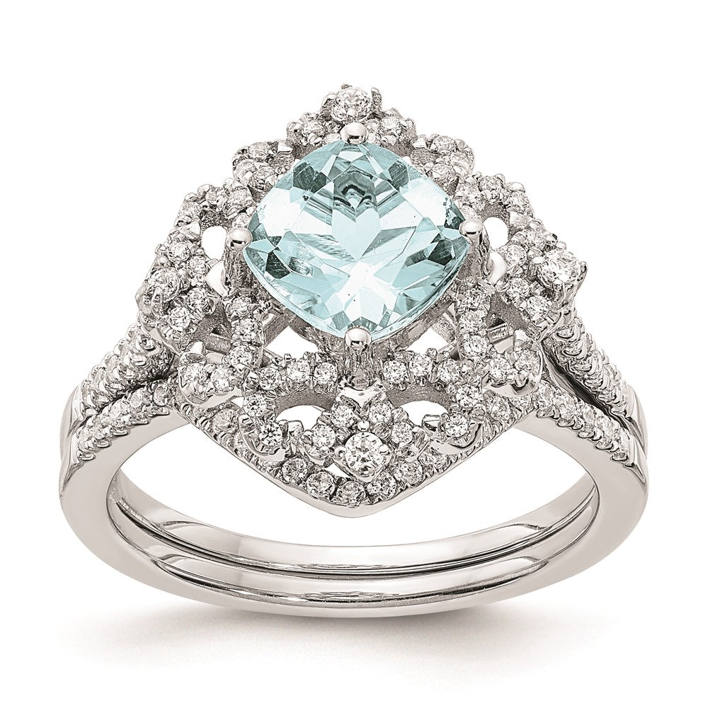 Buy Exclusive 14K White Gold Vintage Engagement Ring with 7mm Aquamarine & Diamonds