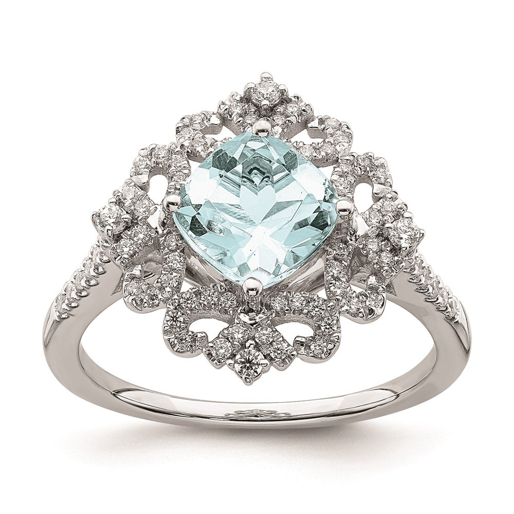 Buy Exclusive 14K White Gold Vintage Engagement Ring with 7mm Aquamarine & Diamonds