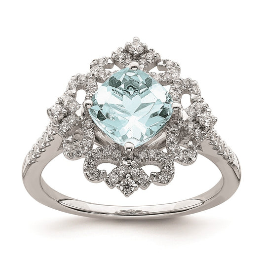Buy Exclusive 14K White Gold Vintage Engagement Ring with 7mm Aquamarine & Diamonds