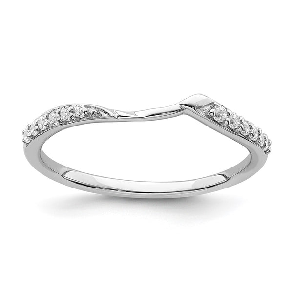 10K White Gold Contoured Wedding Band with 1/15 Carat Diamonds