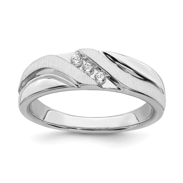 Men's 14K White Gold 3-Stone Diamond Ring, 1/10 Carat Total Weight