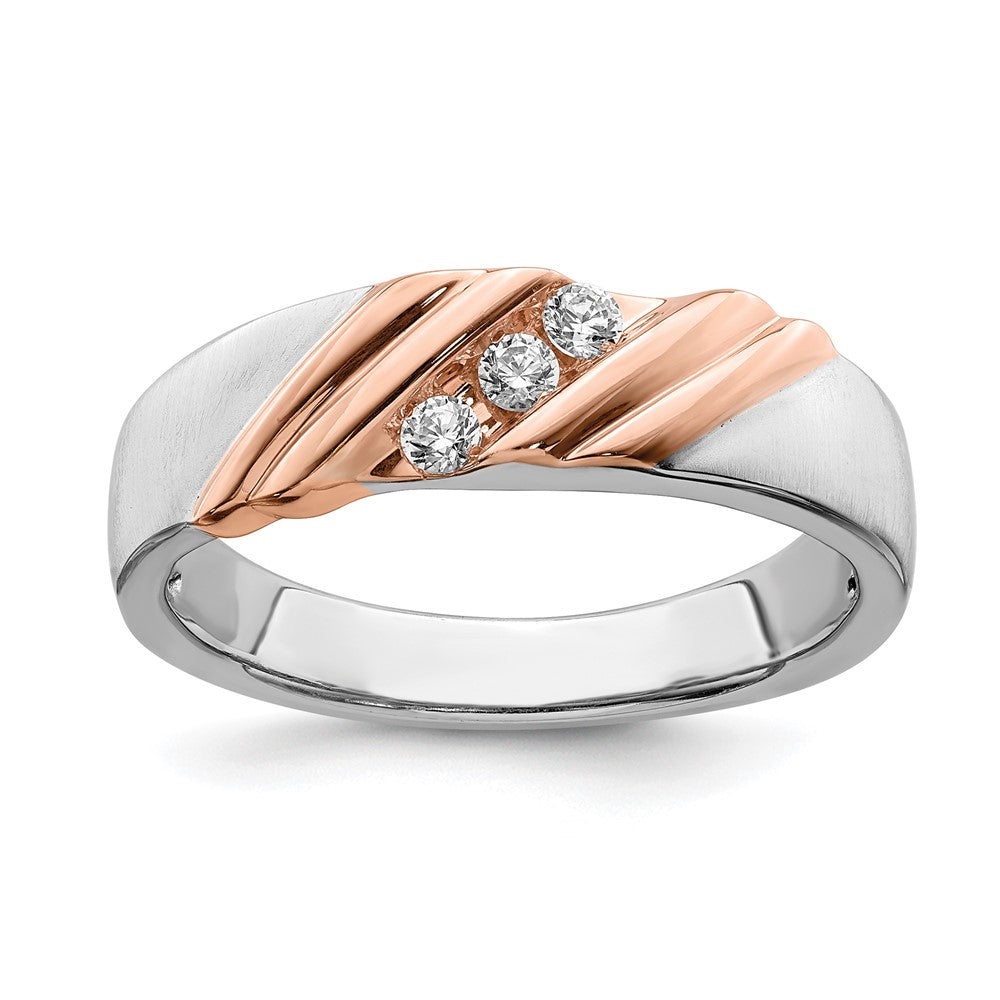 Buy Stylish 14K White & Rose Gold Men's 3-Stone Diamond Band - 1/6 Carat