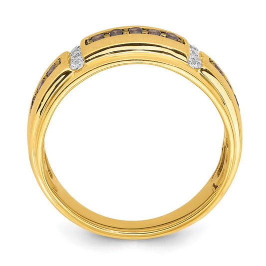 High-Quality 14K Men's Ring with 1/2 Carat Brown & White Diamonds - Stylish Value
