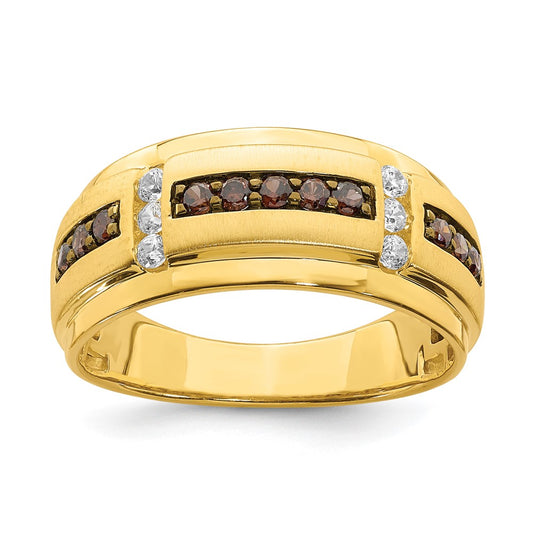 High-Quality 14K Men's Ring with 1/2 Carat Brown & White Diamonds - Stylish Value