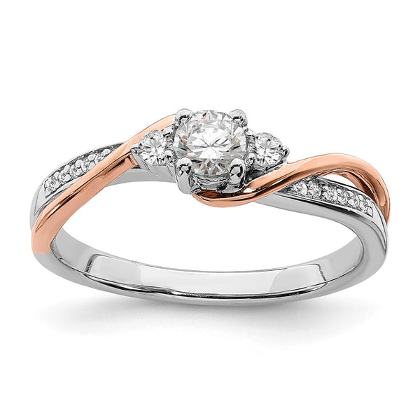 14K White & Rose Gold By-Pass Engagement Ring - 1/4 ct Center 1/8 ct Accents